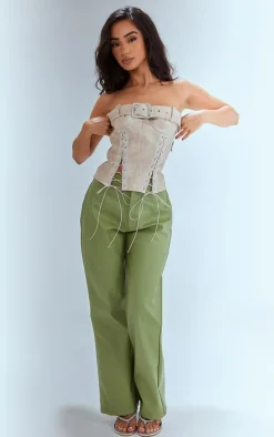 Petite Sage Faux Leather Straight Leg Pants