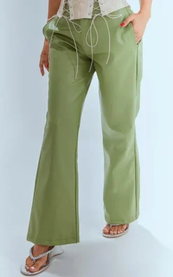 Petite Sage Faux Leather Straight Leg Pants