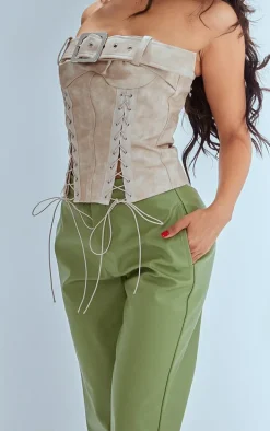 Petite Sage Faux Leather Straight Leg Pants