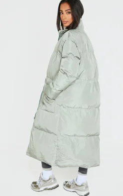 Petite Sage Green Maxi Puffer Coat