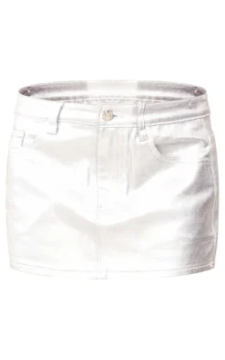 Petite Silver Metallic Coated Denim Mini Skirt