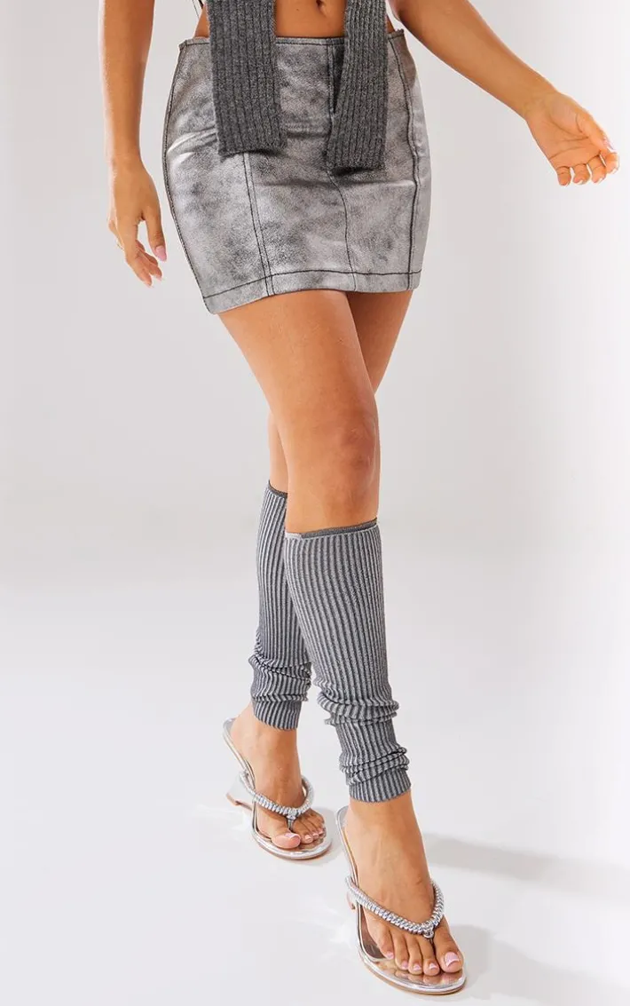 Petite Silver Metallic Coated Extreme Micro Mini Skirt