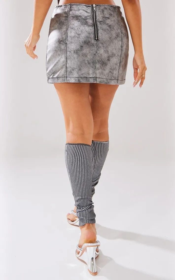 Petite Silver Metallic Coated Extreme Micro Mini Skirt