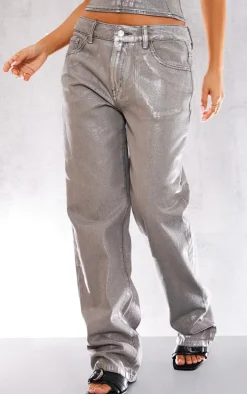 Petite Silver Metallic Denim Jeans