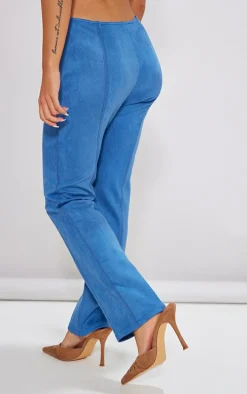 Petite Slate Blue Faux Suede Lace Up Straight Leg Pants