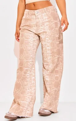 Petite Snake Print Denim Wide Leg Jeans