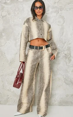 Petite Snake Print Low Waist Wide Leg Pants