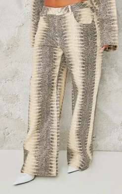 Petite Snake Print Low Waist Wide Leg Pants