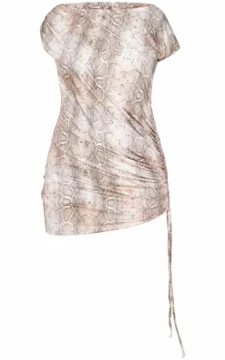 Petite Snake Print Off The Shoulder Double Layer Mini Dress