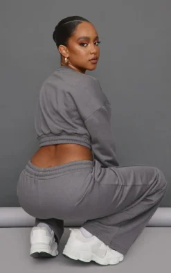 Petite Steel Blue Crop Elasticated Sweat Top