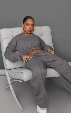 Petite Steel Blue Crop Elasticated Sweat Top