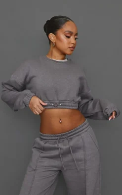 Petite Steel Blue Crop Elasticated Sweat Top