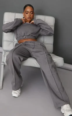 Petite Steel Blue Wide Leg Seam Detailed Sweatpants