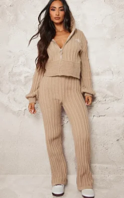 Petite Stone Athletic Sport Embroidered Knit Flared Pants