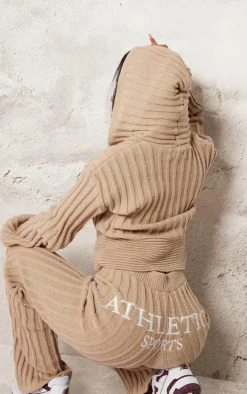 Petite Stone Athletic Sport Embroidered Knit Flared Pants