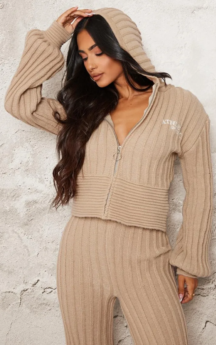 Petite Stone Athletic Sport Embroidered Knit Zip Up Cropped Cardigan