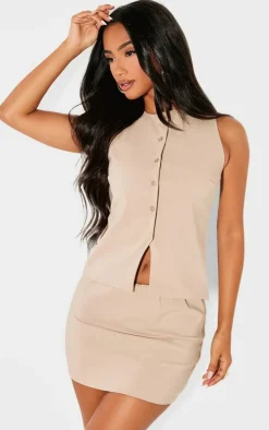 Petite Stone Bengaline Longline Button Vest