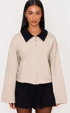 Petite Stone Contrast Collared Boxy Jacket