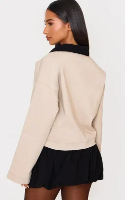 Petite Stone Contrast Collared Boxy Jacket
