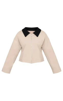 Petite Stone Contrast Collared Boxy Jacket