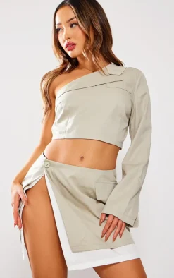 Petite Stone Contrast Side Split Mini Skirt