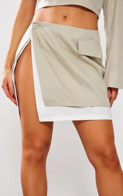 Petite Stone Contrast Side Split Mini Skirt