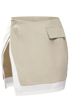 Petite Stone Contrast Side Split Mini Skirt