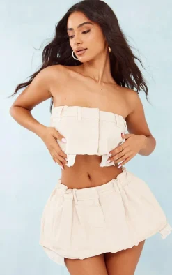 Petite Stone Denim Button Front Crop Top