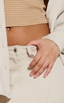 Petite Stone Denim Mini Skirt With Asymmetric Hem