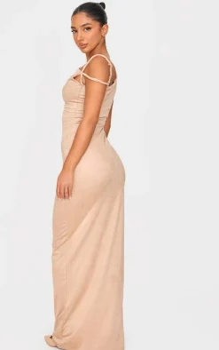 Petite Stone Faux Suede Twist Detail Maxi Dress