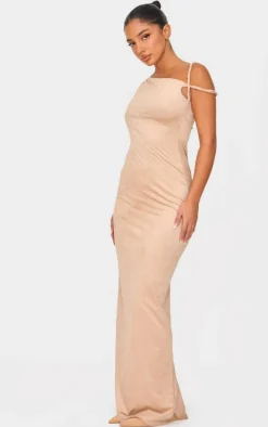 Petite Stone Faux Suede Twist Detail Maxi Dress