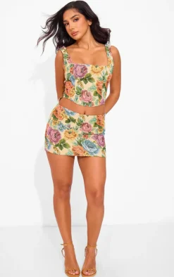 Petite Stone Floral Jacquard Cut Out Mini Dress