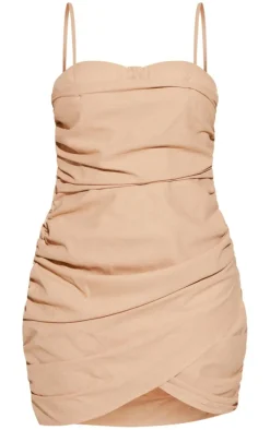 Petite Stone Linen Look Ruched Mini Dress