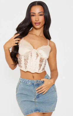 Petite Stone Satin Corset With Lace Details
