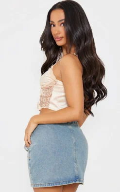 Petite Stone Satin Corset With Lace Details