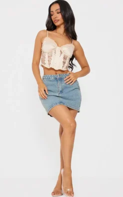 Petite Stone Satin Corset With Lace Details