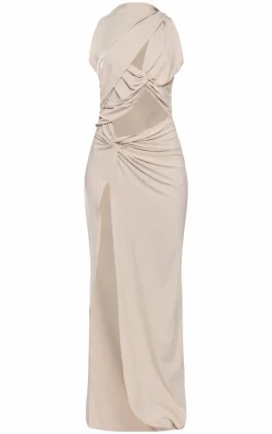 Petite Stone Slinky Knot Detail Cut Out Maxi Dress