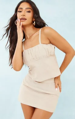 Petite Stone Strappy Marl Linen Look Top