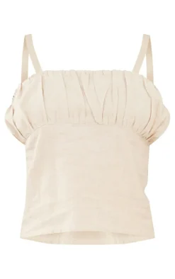Petite Stone Strappy Marl Linen Look Top