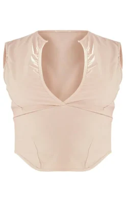 Petite Stone Stretch Woven Plunge Seam Top