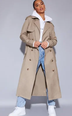 Petite Stone Woven Oversized Trench Coat