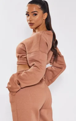 Petite Tan Crop Elasticated Hem Sweat Top