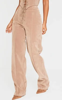 Petite Taupe Faux Suede Lace Up Wide Leg Pants