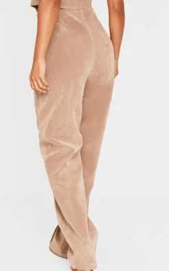 Petite Taupe Faux Suede Lace Up Wide Leg Pants