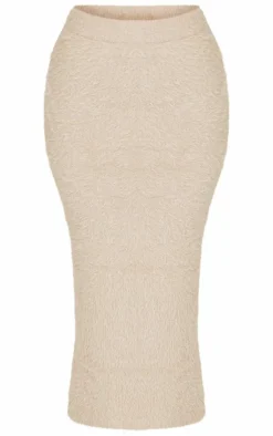Petite Taupe Fluffy Knit Low Waist Maxi Skirt