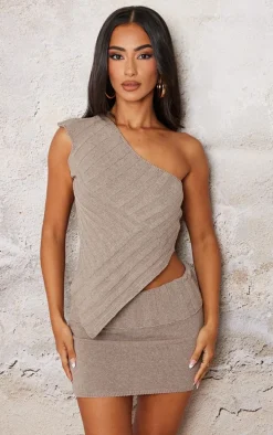 Petite Taupe Foldover Knit Mini Skirt