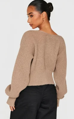 Petite Taupe Knit Clasp Detail Cardigan