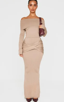 Petite Taupe Knit Cross Front Maxi Skirt
