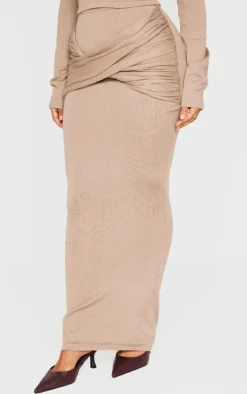 Petite Taupe Knit Cross Front Maxi Skirt