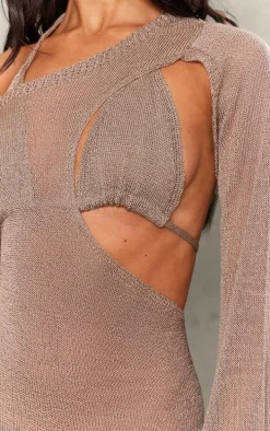 Petite Taupe Knit Cut Out Bralet Detail Maxi Dress